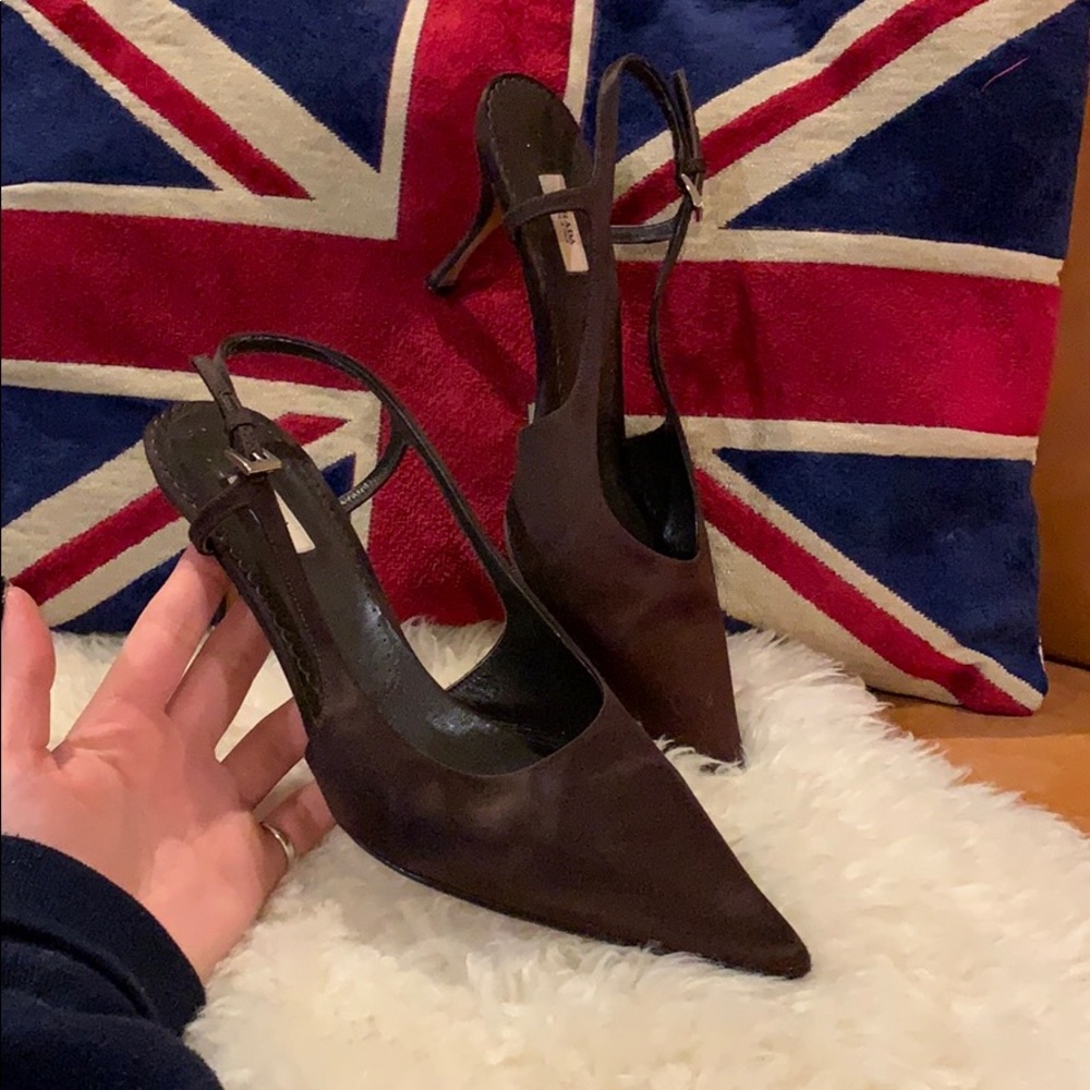 Prada Brown Satin Slingbacks